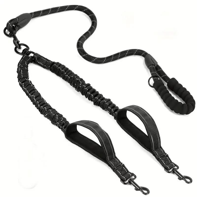 Double Dog Leash with Tangle-Free Swivel and Comfort Grip – Black