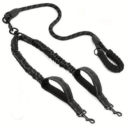 Double Dog Leash with Tangle-Free Swivel and Comfort Grip – Black