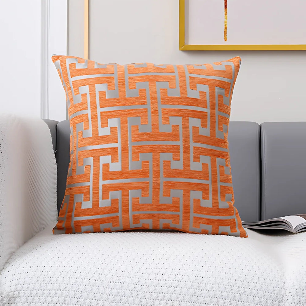 Chic Labyrinth Design Throw Pillow Cover – Amber Grid