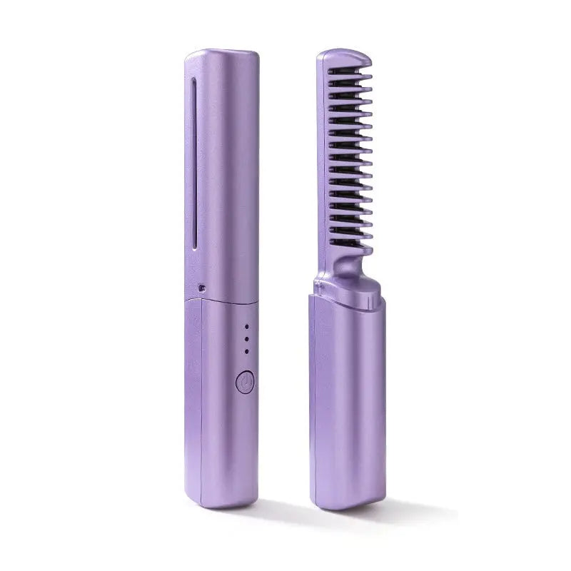 Travel-Ready Hair Styling Brush and Straightener – Purple