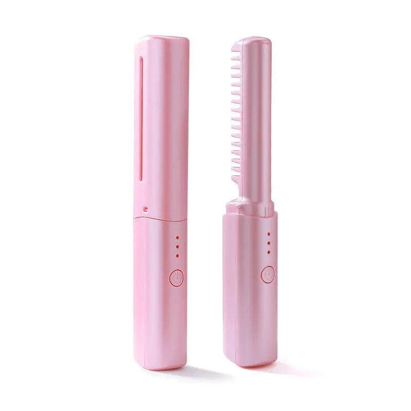 Travel-Ready Hair Styling Brush and Straightener – Pink