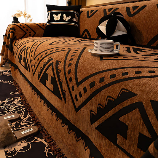 Woven Sofa Cover with Tribal Pattern for Living Room and Couch