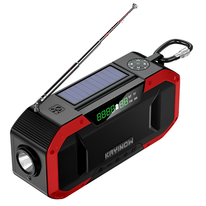 Emergency Radio with Solar and Hand Crank, Power Bank & LED Light – Red