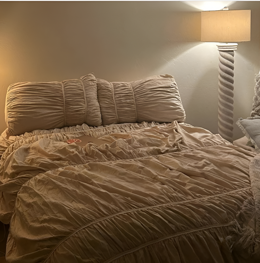 Beige Bedding Set – 100% Washed Cotton Bed Linen with Pillowcases and Sheets, Durable and Easy Care for Modern Bedrooms – Beige
