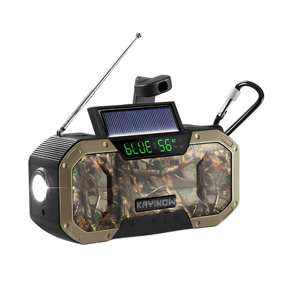 Emergency Radio with Solar and Hand Crank, Power Bank & LED Light – Brown