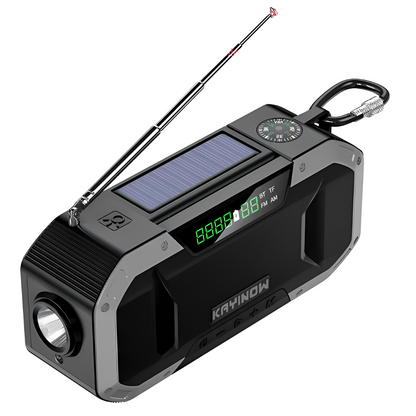 Emergency Radio with Solar and Hand Crank, Power Bank & LED Light – Black