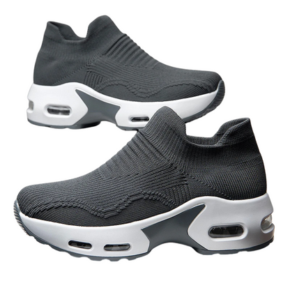 Slip-On Mesh Sneakers for Women - Breathable Platform Footwear – Dark Gray