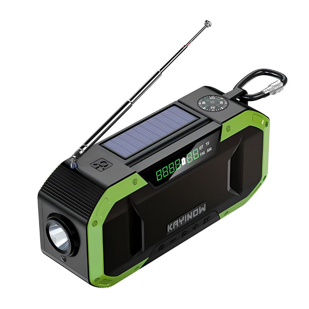 Emergency Radio with Solar and Hand Crank, Power Bank & LED Light – Green