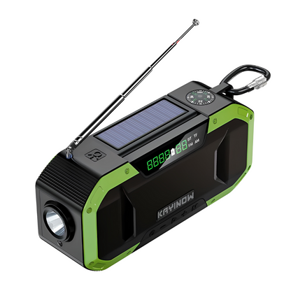 Emergency Radio with Solar and Hand Crank, Power Bank & LED Light – Green