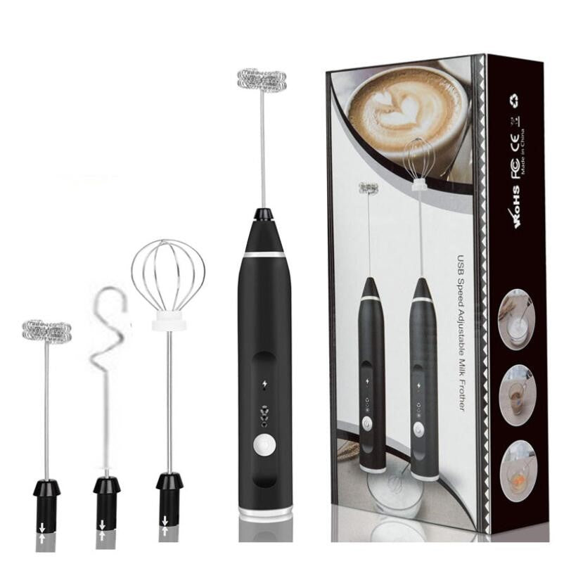 Electric Handheld Milk Frother – Cordless Blender for Creamy Foam – Black