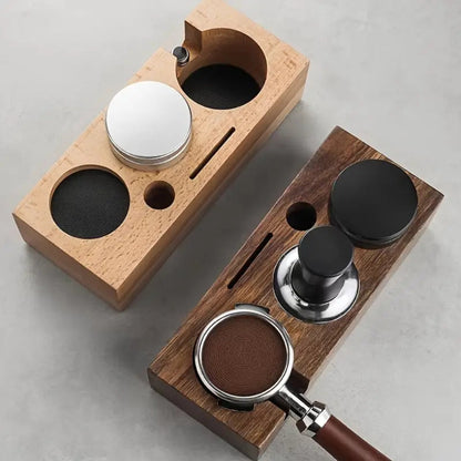 Wooden Coffee Tamper Station in Rectangular Design