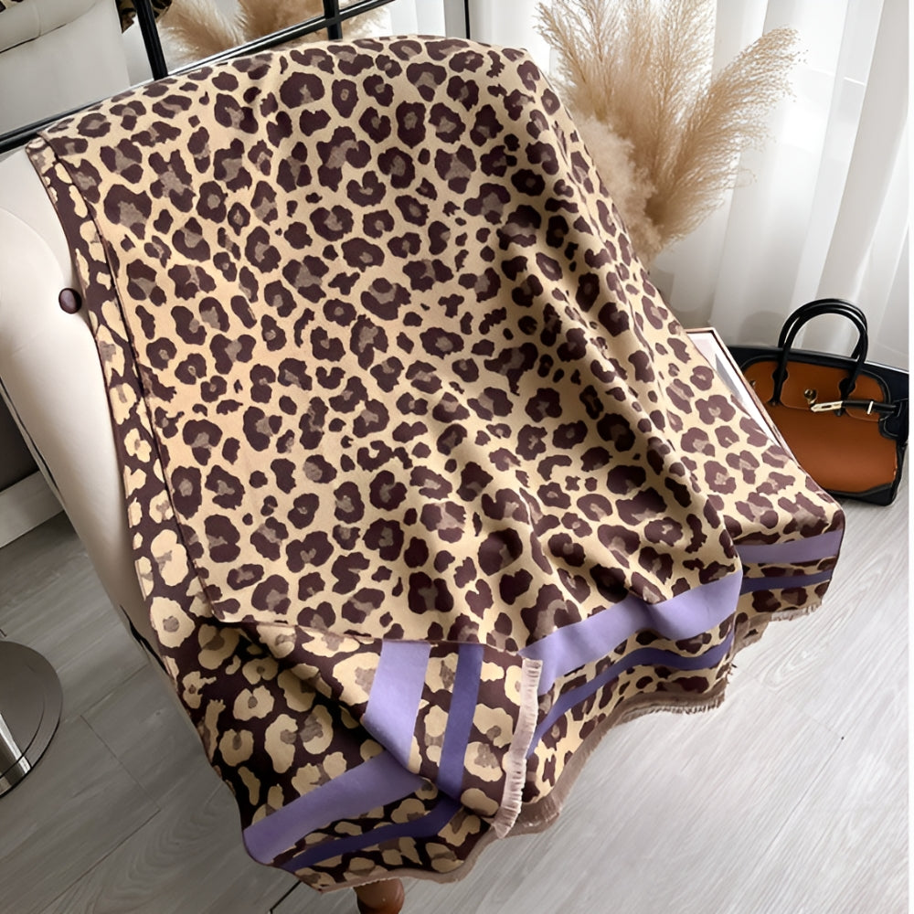 Chic Leopard Print Wool-Blend Wrap Scarf – Violet Ember