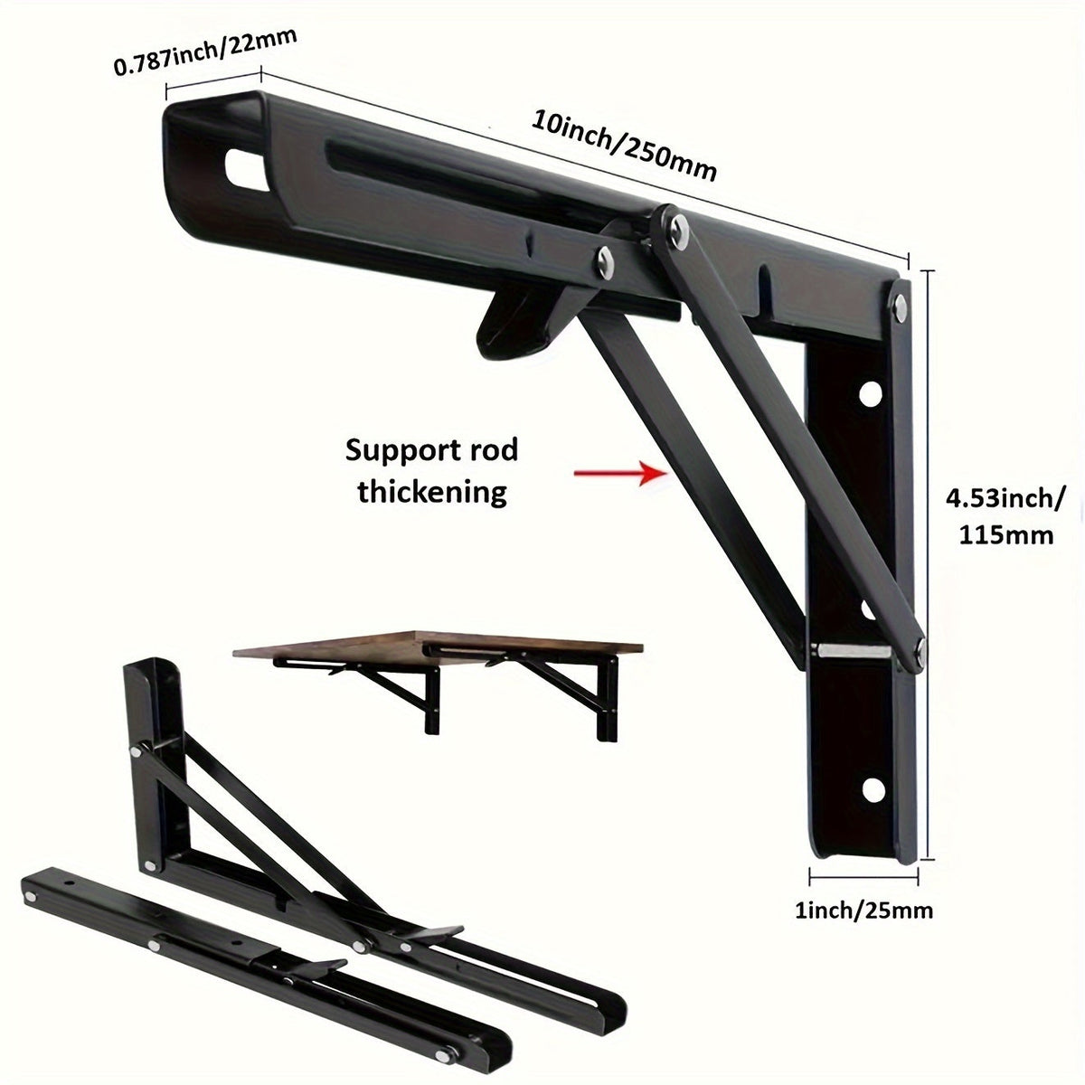 2-Piece Heavy-Duty Steel Folding Shelf Brackets – Adjustable Wall-Mounted L-Shaped Table Hinge with Screws