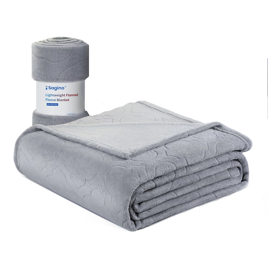 Cozy Flannel Fleece Blanket in Soft Coral Color – Grey