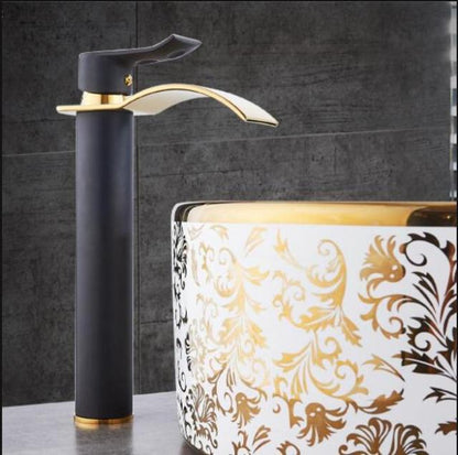 Brass Waterfall Mixer Tap for Vanity Sink Faucet – Black and Gold Large