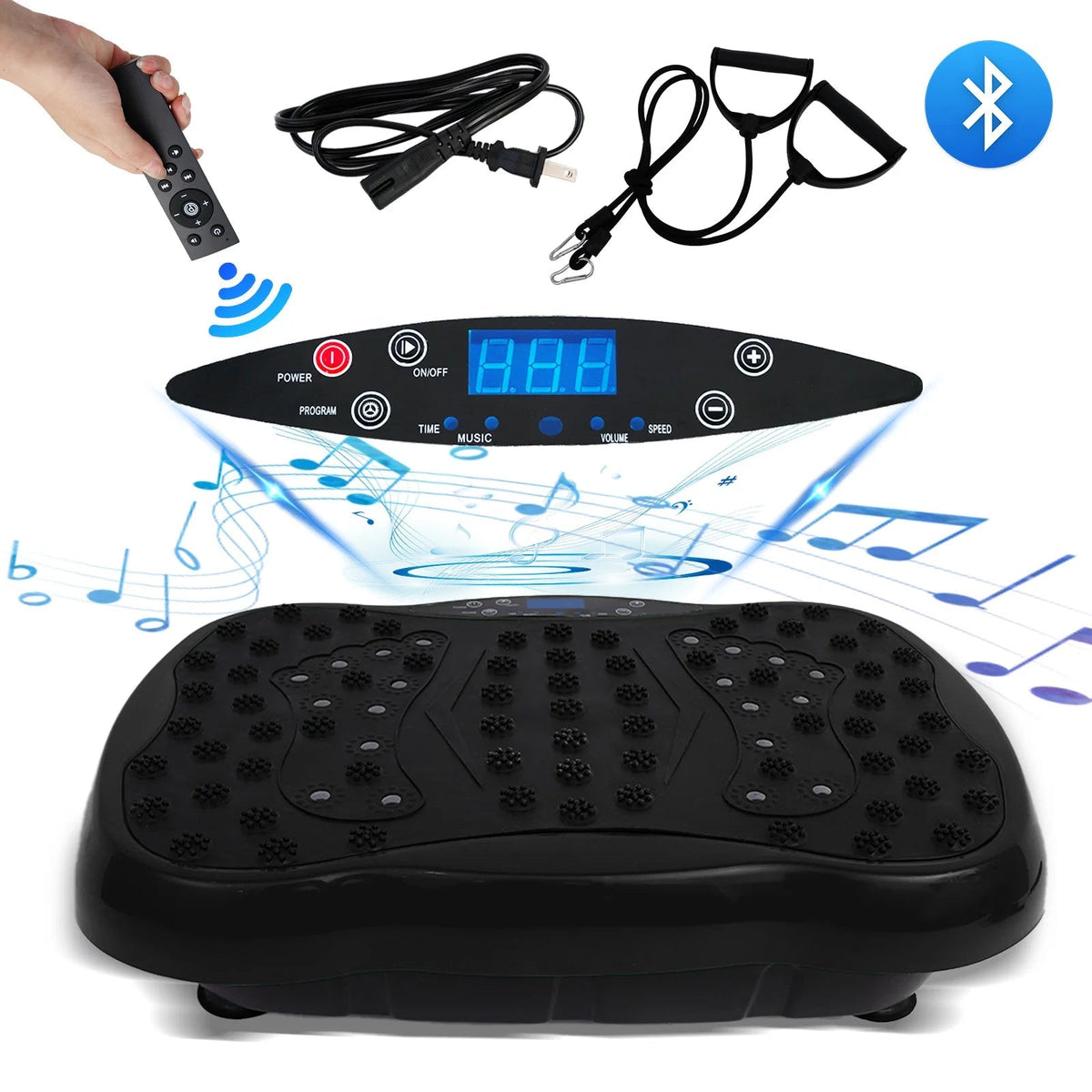 Dual Motor Full Body Vibration Exercise Machine with 120 Speeds and Bands – Black