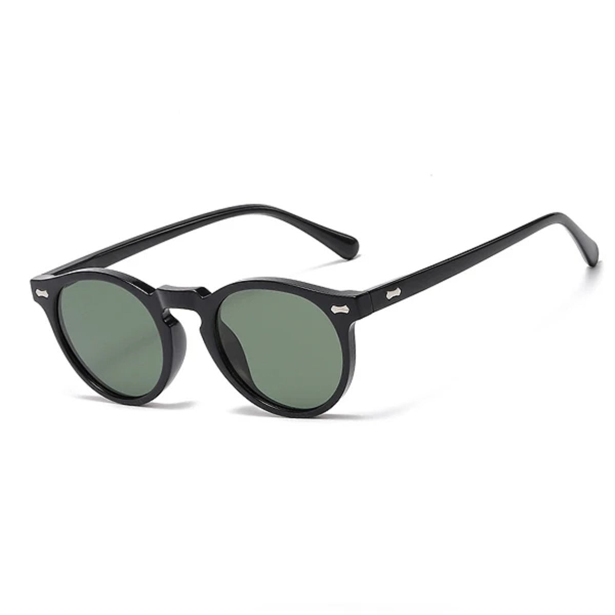 Round Sunglasses with Polarized Lenses for Men and Women - Vintage Style – Black Green