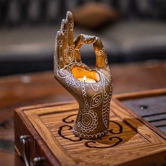 Zen Decor Candle Holder - Buddha Hand Design for Serenity