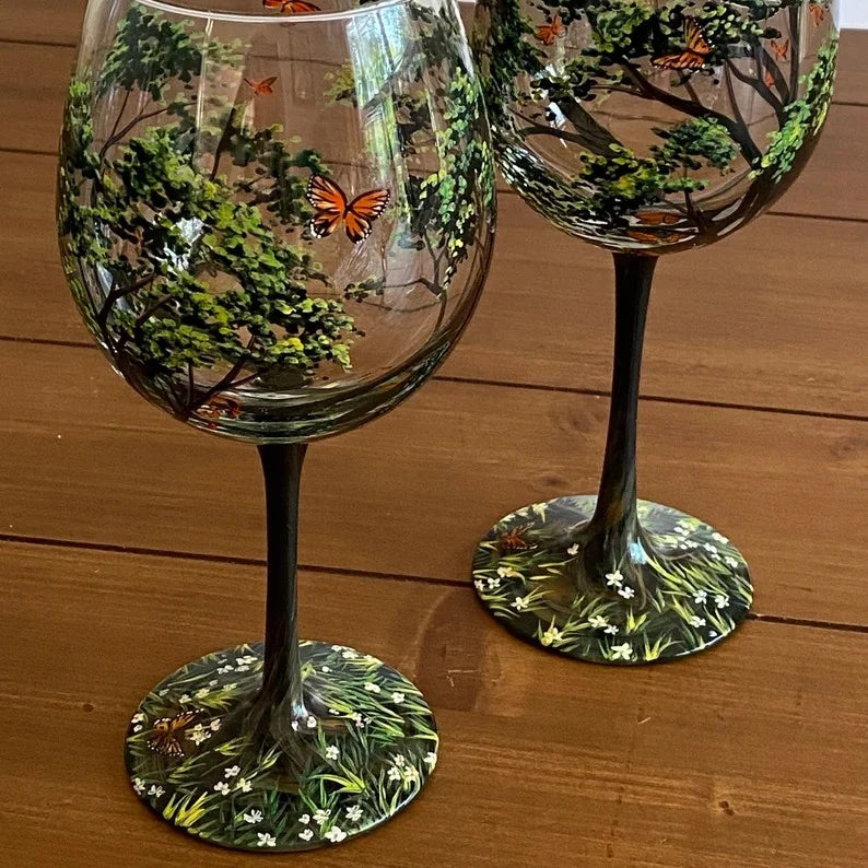 Hand-Painted Art Wine Glasses - Tree of the Four Seasons – Spring