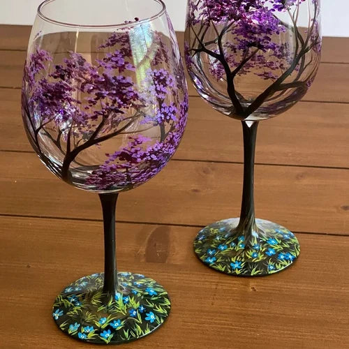 Hand-Painted Art Wine Glasses - Tree of the Four Seasons – Autumn