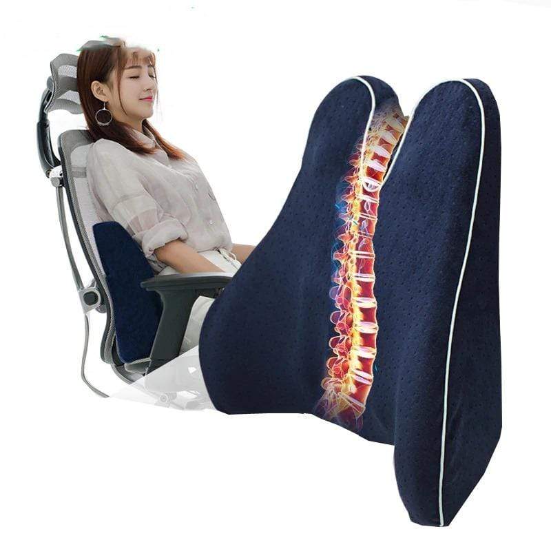 Lower Back Support Cushion with Ergonomic Design – Blue