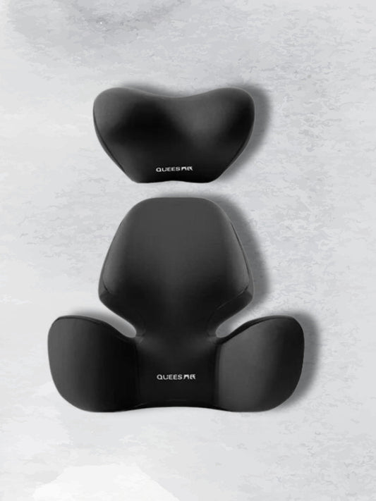 Adjustable Headrest Lumbar Support Cushion for Cars – Black Set