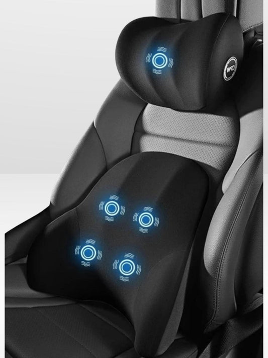 Vibrating Car Massage Seat Cushion with Adjustable Head Support – Lumbar Cushion Set + Electric Neck Pillow Black