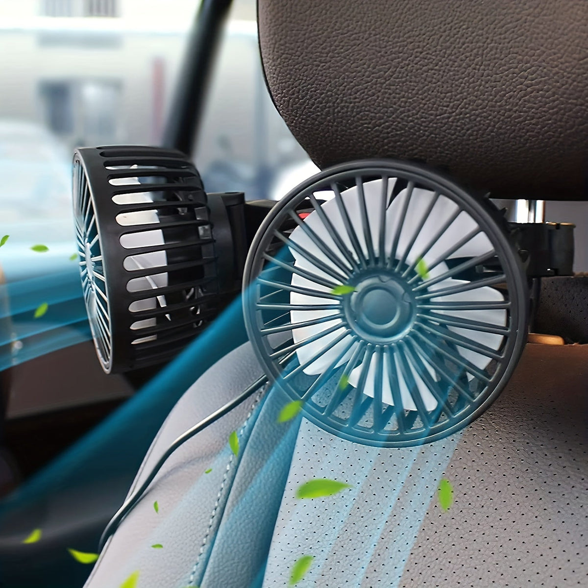 Compact Dual-Head Car Fan - 360° Rotating Air Conditioner with Strong Wind