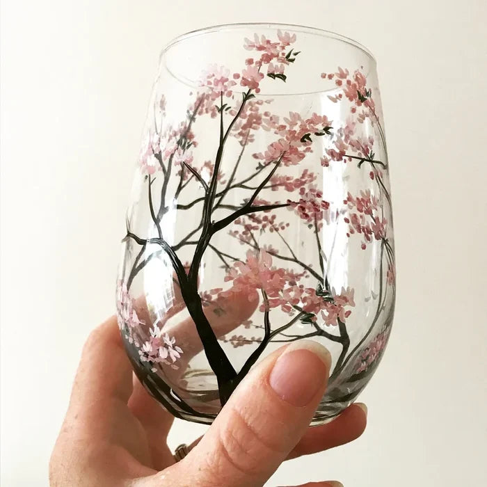 Hand-Painted Art Wine Glasses - Tree of the Four Seasons