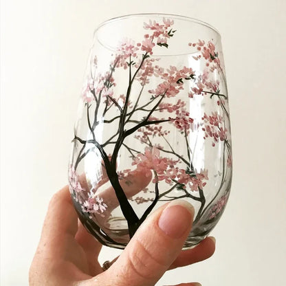 Hand-Painted Art Wine Glasses - Tree of the Four Seasons