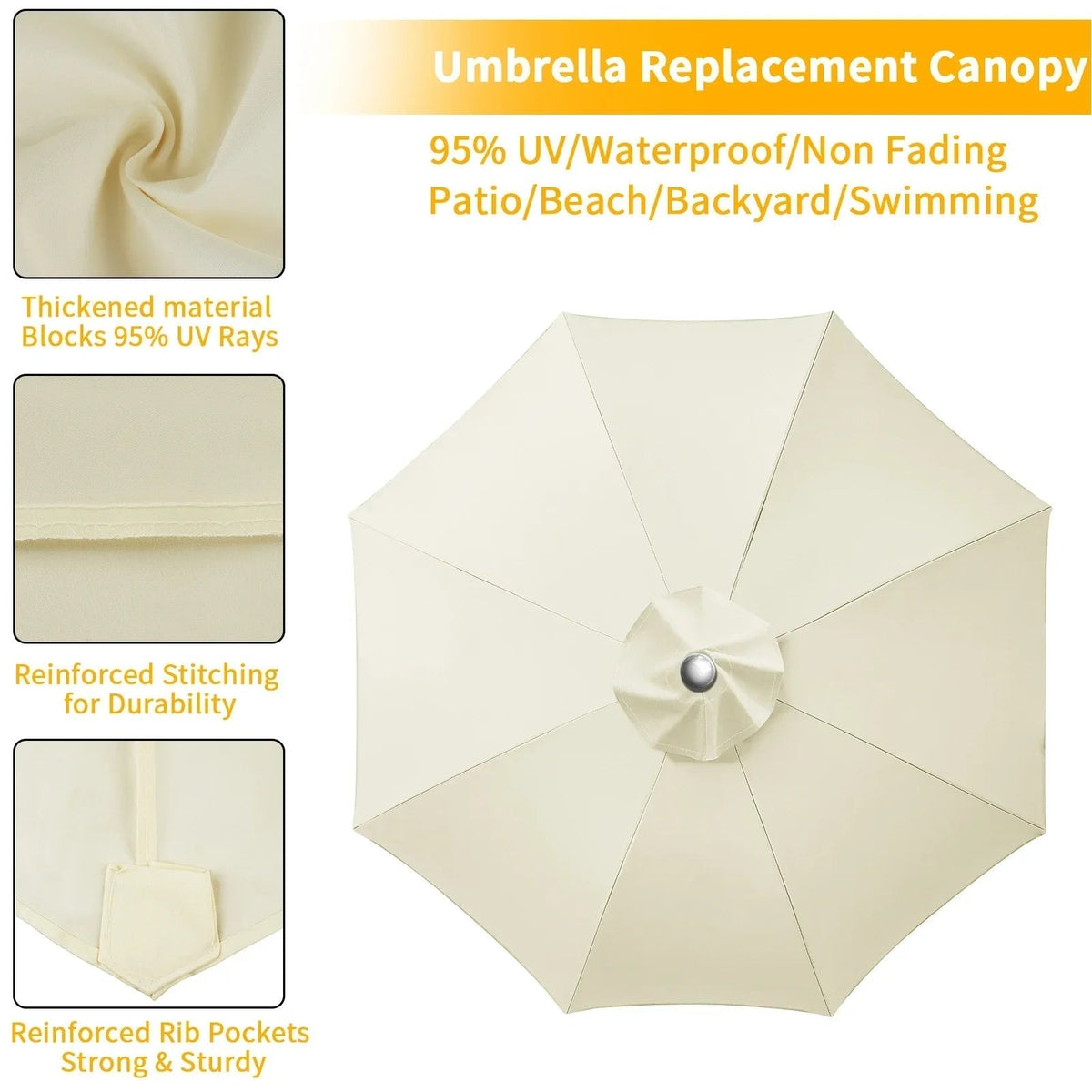 Waterproof Replacement Sun Umbrella Cover for 6/8 Ribs - Outdoor Use for Garden and Patio