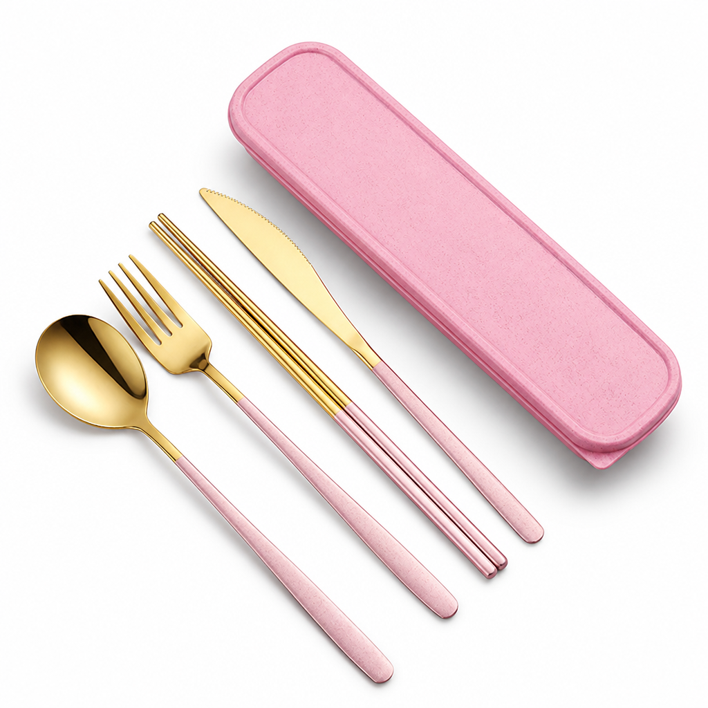 Sustainable Stainless Steel Travel Cutlery Set – Rose Gold