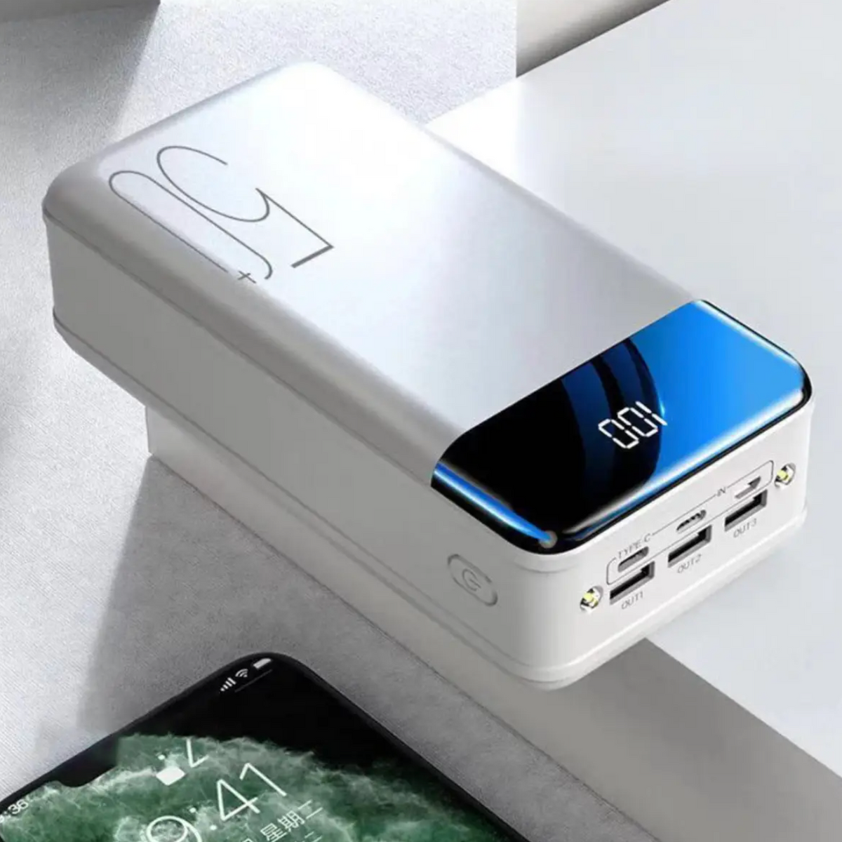 50,000mAh High-Capacity Power Bank – Fast Charging for Phones, Tablets, Laptops – White
