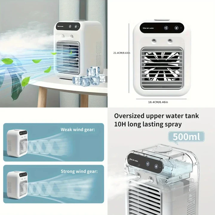 Portable Air Conditioner with Rechargeable Battery and Mist Spray