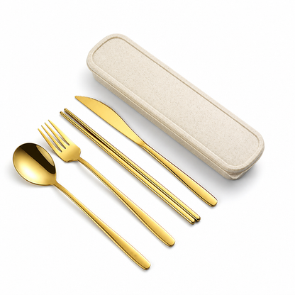 Sustainable Stainless Steel Travel Cutlery Set – Gold