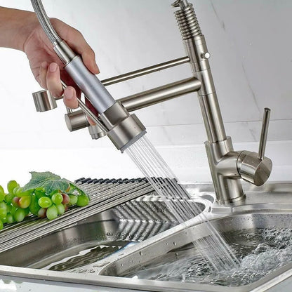 360-Degree Stainless Steel Kitchen Tap with Pull-Down Spring Spout