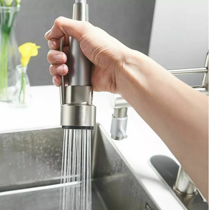 360-Degree Stainless Steel Kitchen Tap with Pull-Down Spring Spout