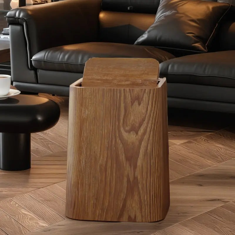 360° Rotating Lid Trash Bin with Marble Pattern – Brown