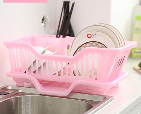 Two-Tier Dish Drying Rack for Kitchen Use – Pink
