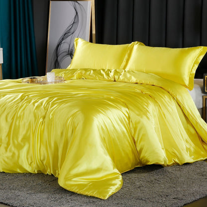 4-Piece Ultra-Soft Luxury Silk Bedding Set (1 Flat Sheet + 1 Duvet Cover + 2 Pillowcases) – Yellow
