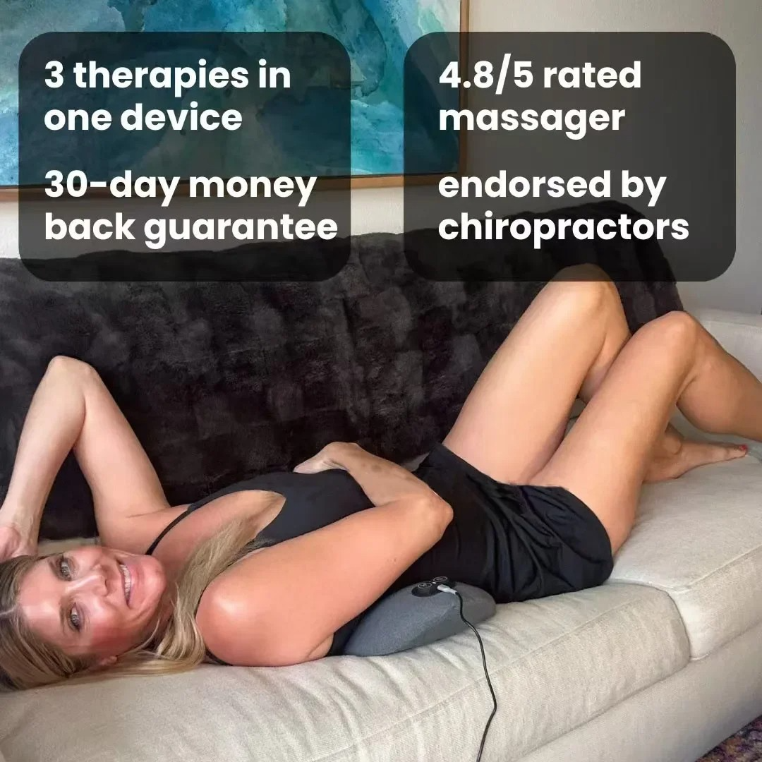Heat and Vibration Back Massager for Lower Back Pain Relief and Posture Correction – 3-in-1 Therapy Device