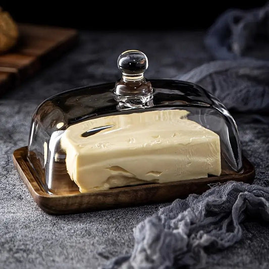 Wood and Glass Butter Dish – Stylish Addition for Kitchen and Dining – acacia