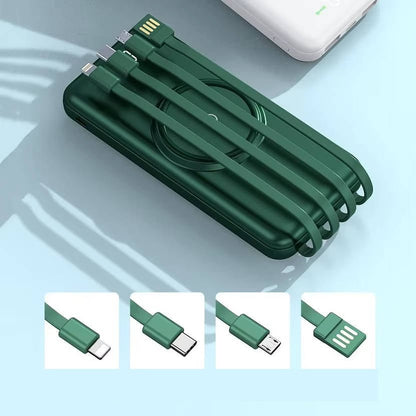 Portable 20000mAh Power Bank – Wireless Charging, 4 Integrated Cables, 6 Ports