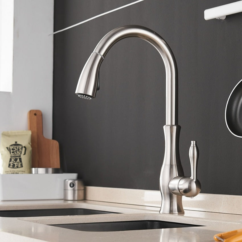 Retractable Kitchen Faucet - Stylish Design – Brushed nickel