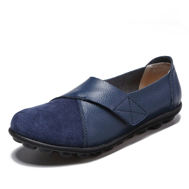 Comfort-Fit Leather Slip-On Shoes for Women – Blue