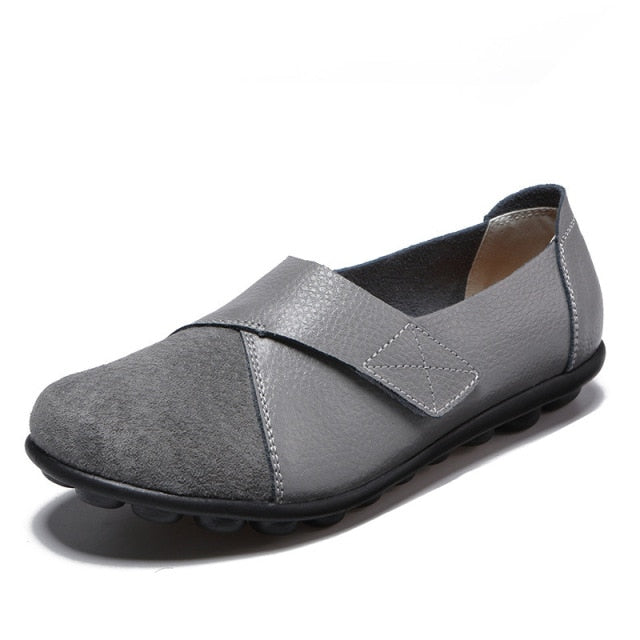 Comfort-Fit Leather Slip-On Shoes for Women – Gray
