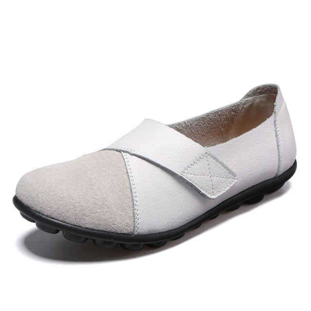 Comfort-Fit Leather Slip-On Shoes for Women – White