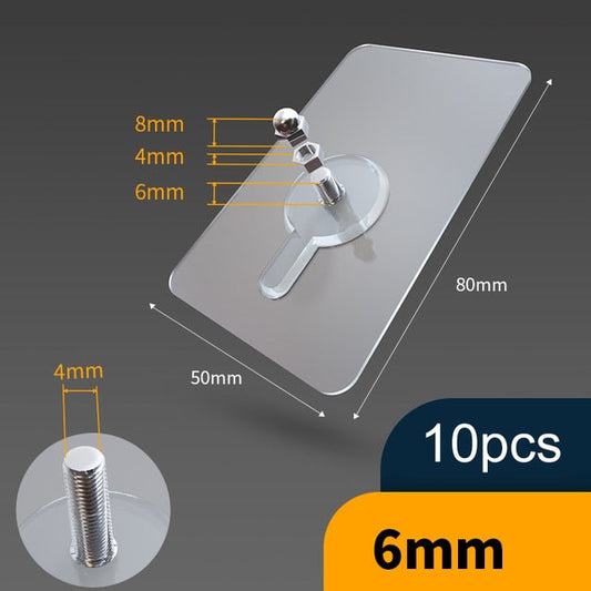 10 Pack Heavy-Duty Transparent Adhesive Hooks Without Drilling – 10 pieces 6mm