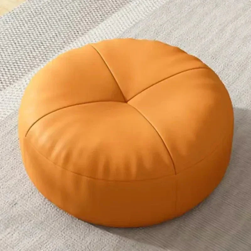 Round Japanese Tatami Style Seat Cushion in Nappa Leather – Orange