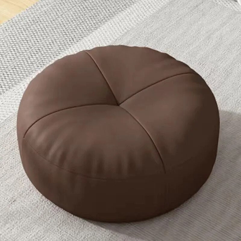 Round Japanese Tatami Style Seat Cushion in Nappa Leather – Brown